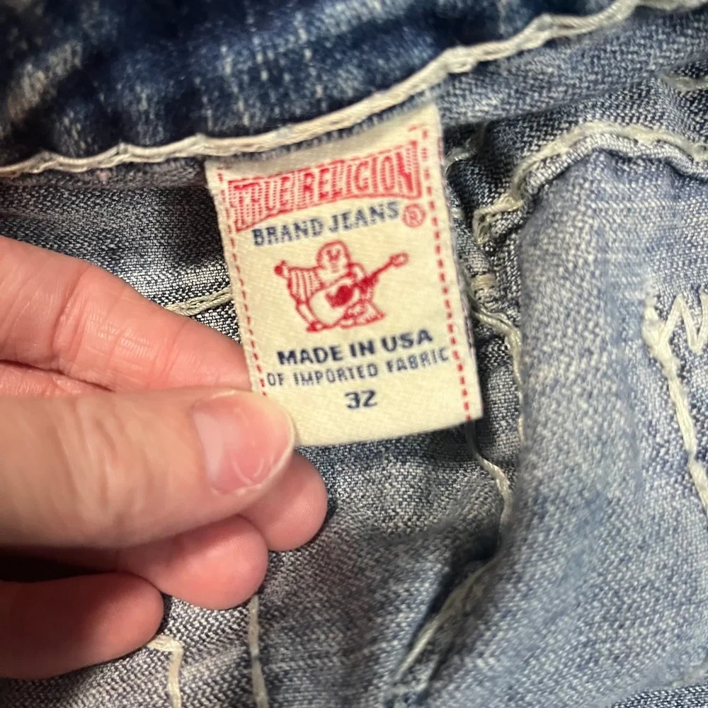 True Religion Johnny Super T Baggy Wide Leg Jeans Blue Mega Stitch 32x31 USA